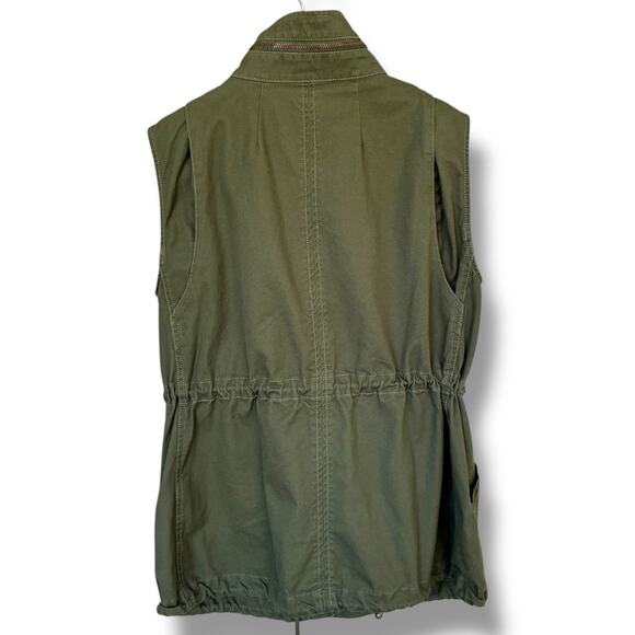 Pleione Vest Sz Small Petite Full Zip Military Style Utility Cinch Waist Pockets - Picture 2 of 6